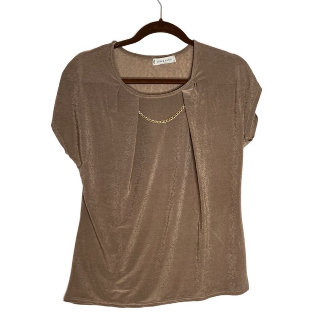 Jon & Anna New Tan Cap Sleeve Blouse shimmery fabric Size Meduim